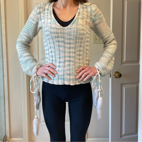 Missoni V-neck pastel sweater, fur tassel ties, classic and trending, Sz Small - Picture 10 of 15